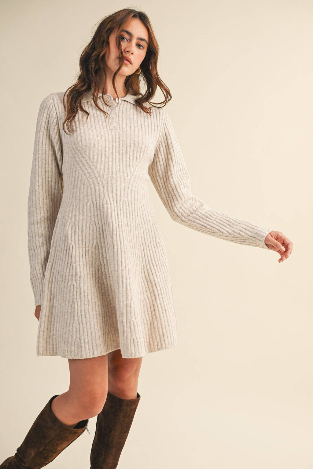 Harvest Moon Ribbed Flared Sweater Dress