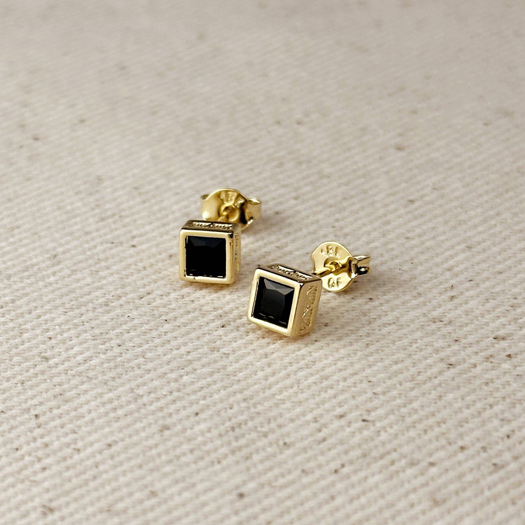 18k Gold Filled Colored Square Stud Earring With Detailed Bezel