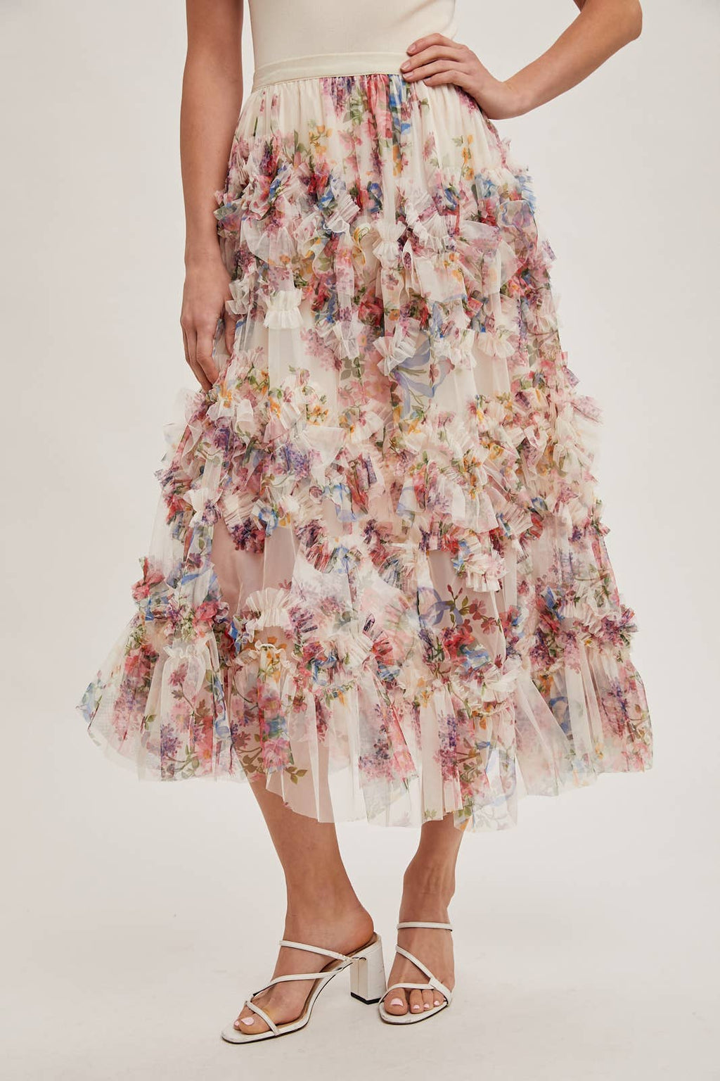 Wildflower Ruffle Midi Skirt