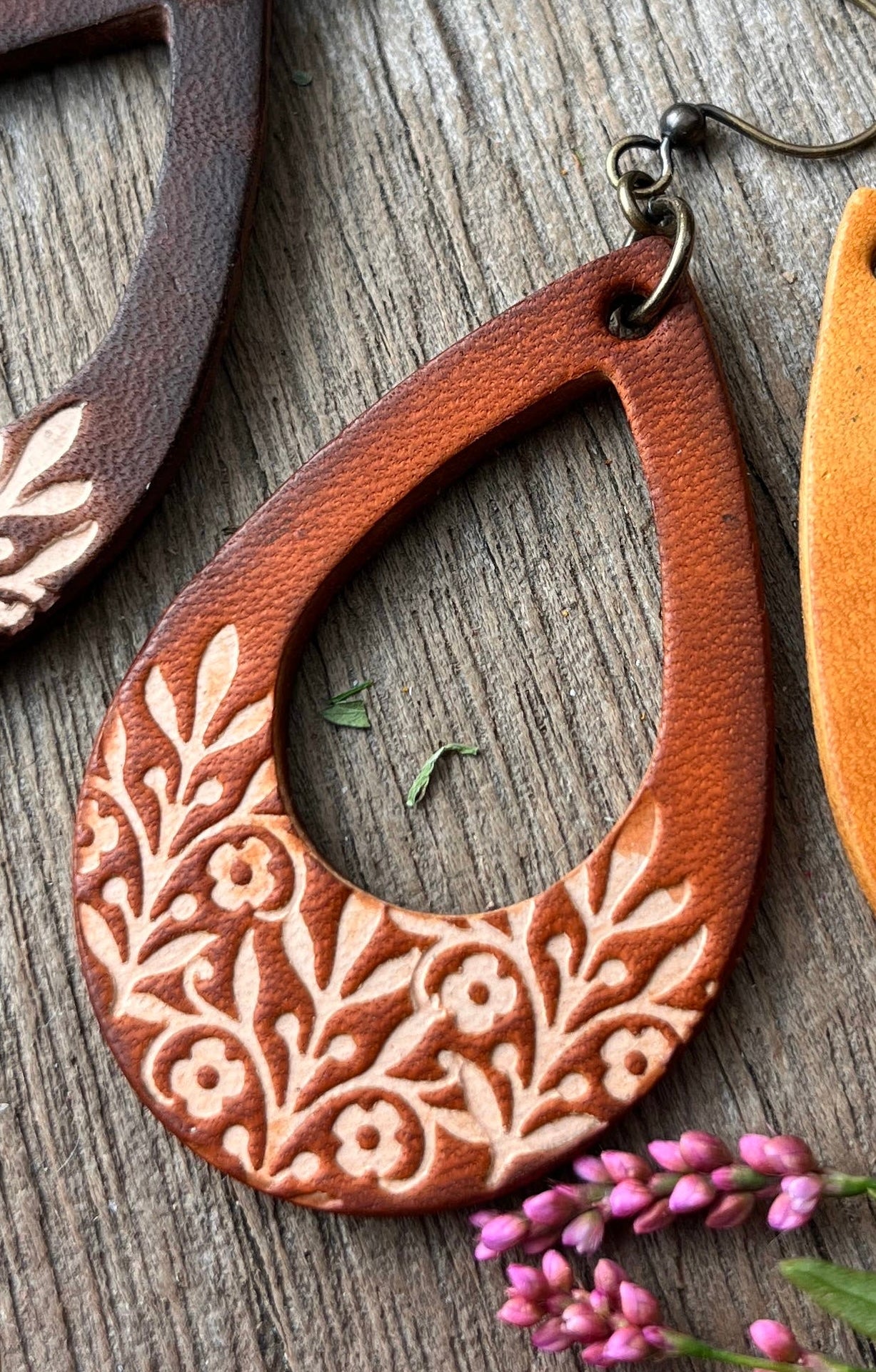Long Time Gone Hand Tooled Leather Earrings