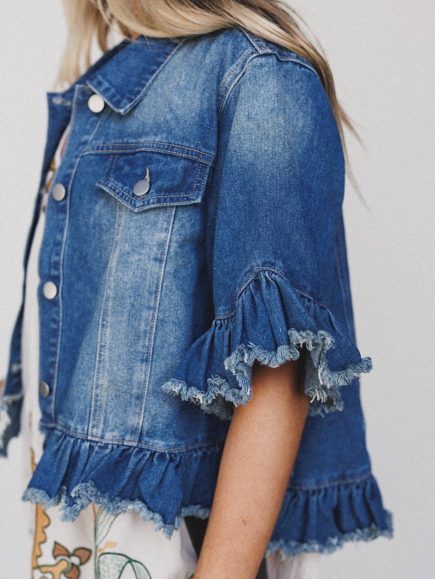 Dearest Darlin’ Ruffle Denim Jacket - Blue