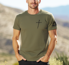 Load image into Gallery viewer, Three Nails Christian Graphic Tee - Heather Mil. Green
