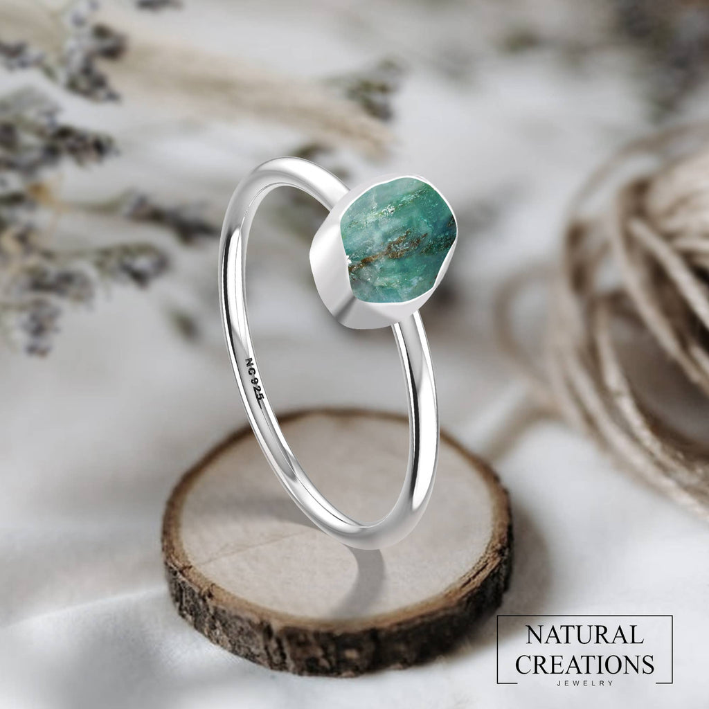 Natural Peruvian Opal Stackable Ring for Women in 925 Silver