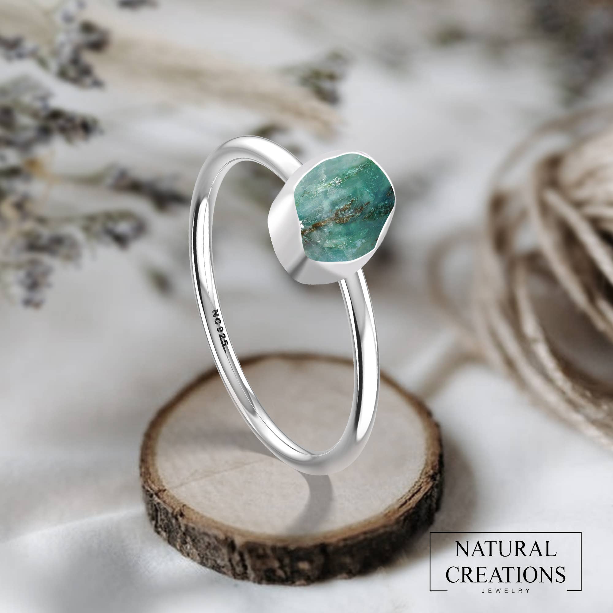 Natural Peruvian Opal Stackable Ring for Women in 925 Silver