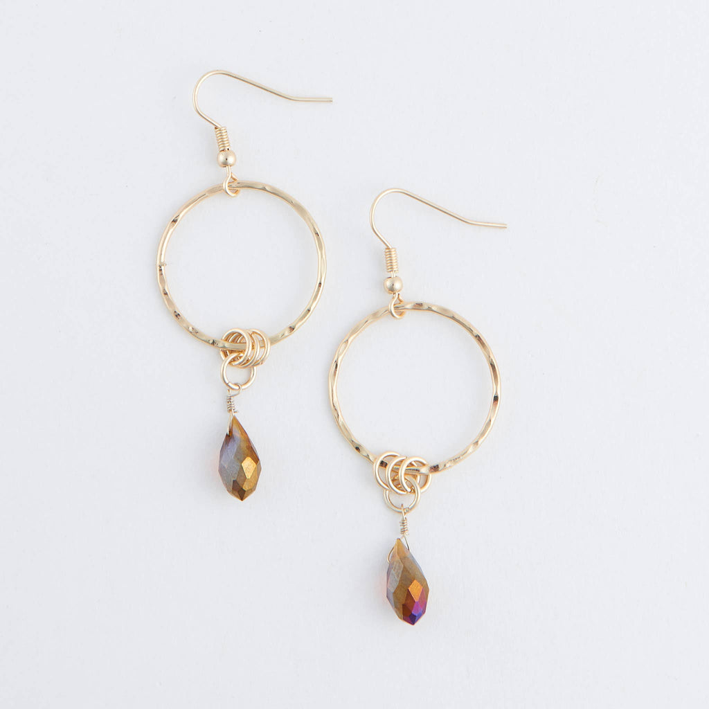 Kina Gold Double Round Ring Teardrop Earrings