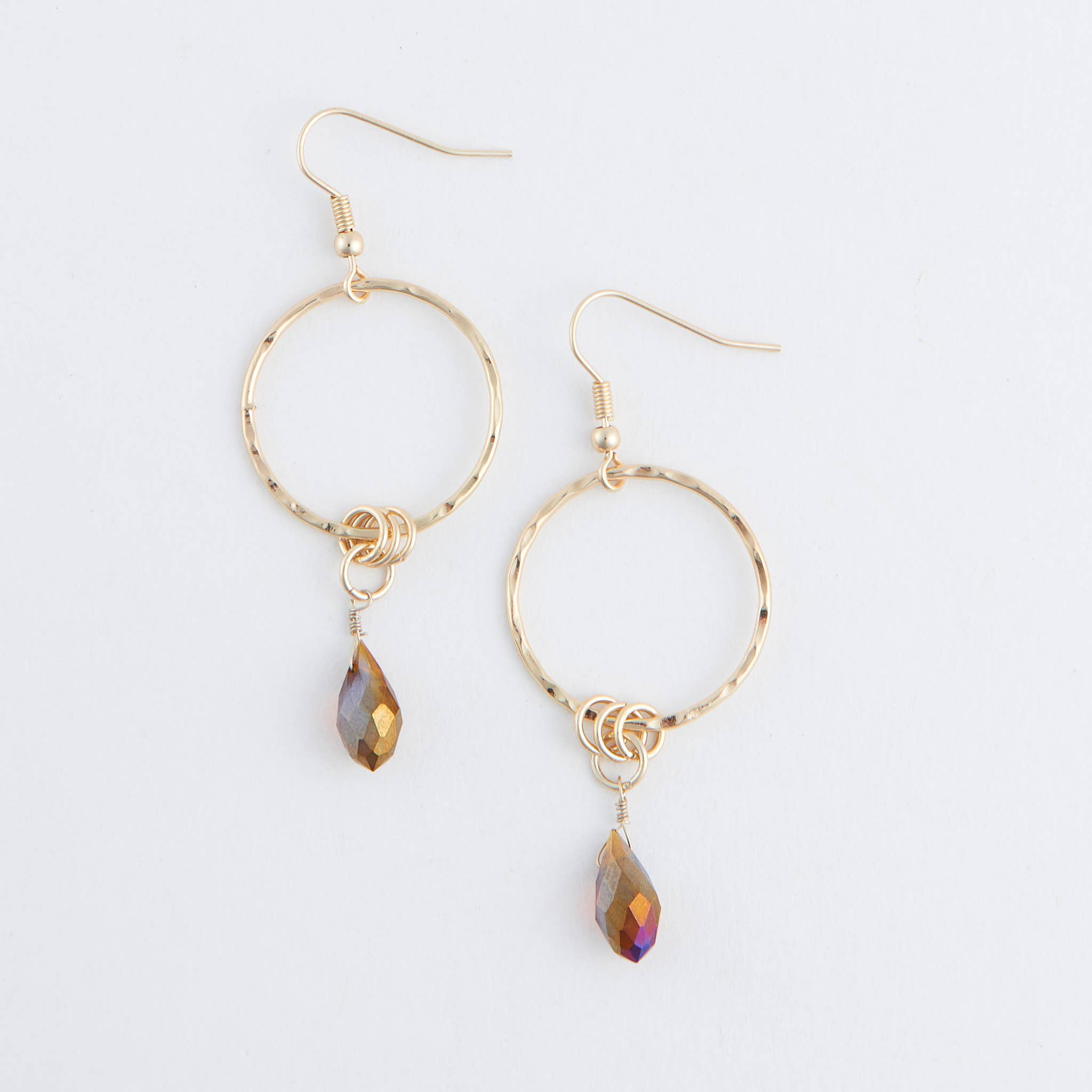 Kina Gold Double Round Ring Teardrop Earrings
