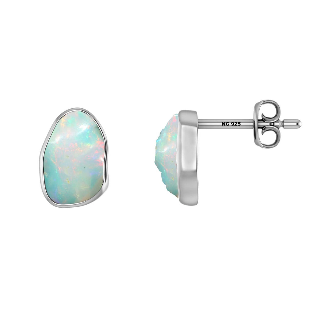 Natural Rough Ethiopian Opal Stud Earring, Sterling Silver