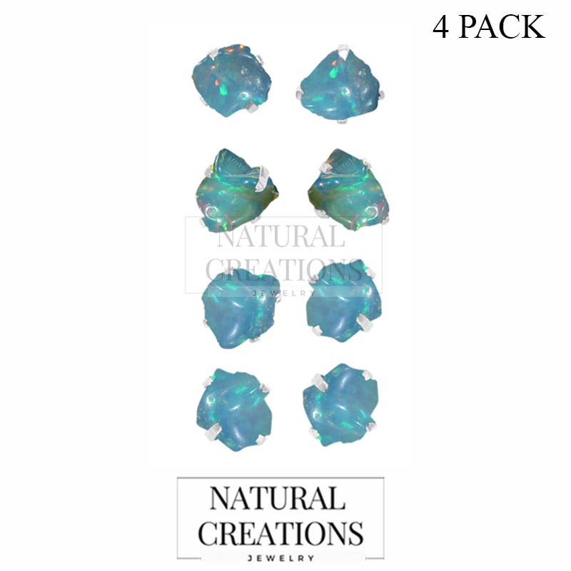 Natural Rough Ethiopian Opal Stud Earring in Sterling Silver
