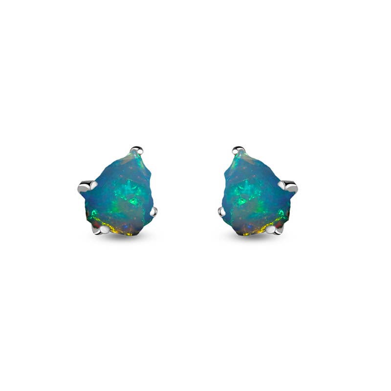 Natural Rough Ethiopian Opal Stud Earring in Sterling Silver