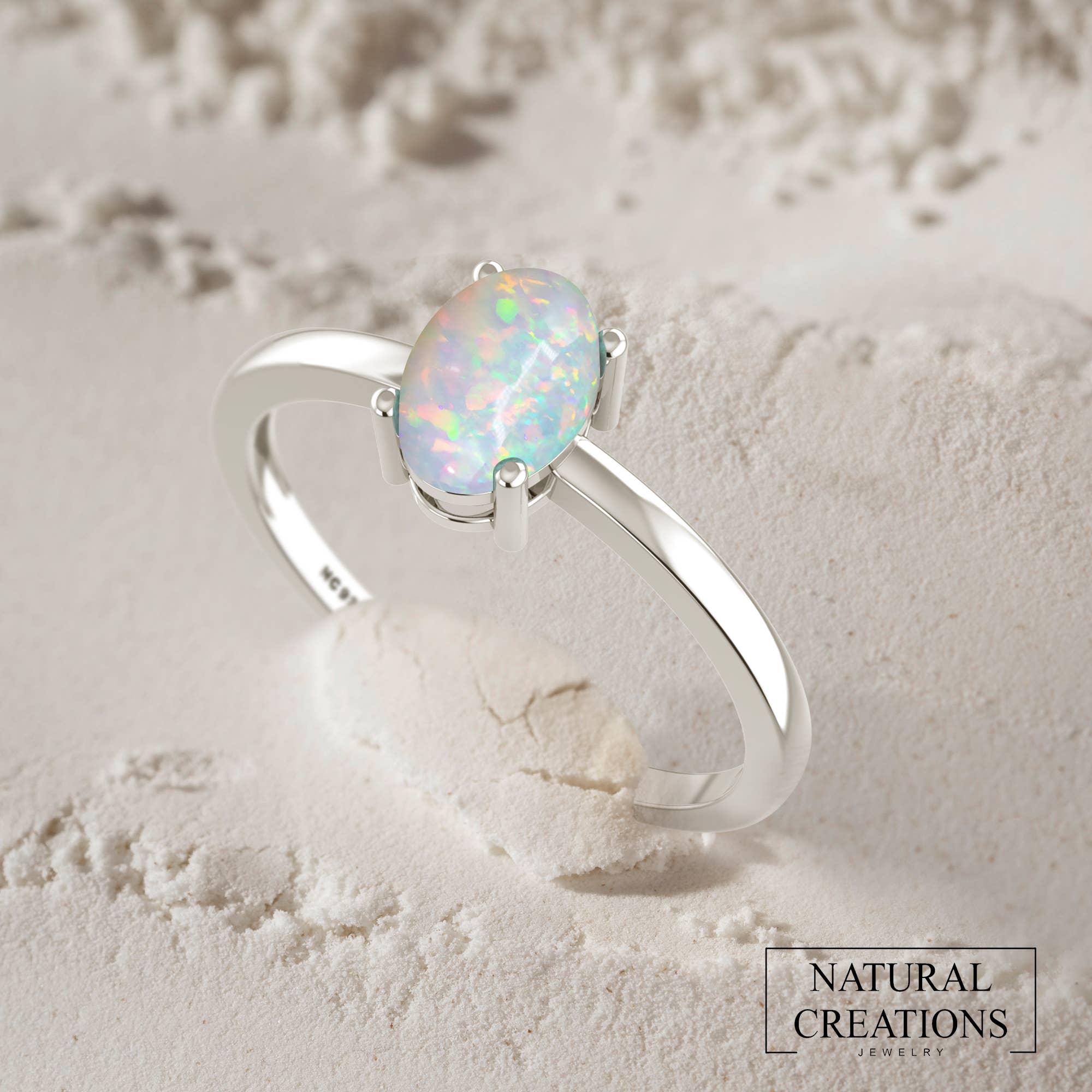 Natural Ethiopian Opal Stackable Rings in Silver, Prong-Set