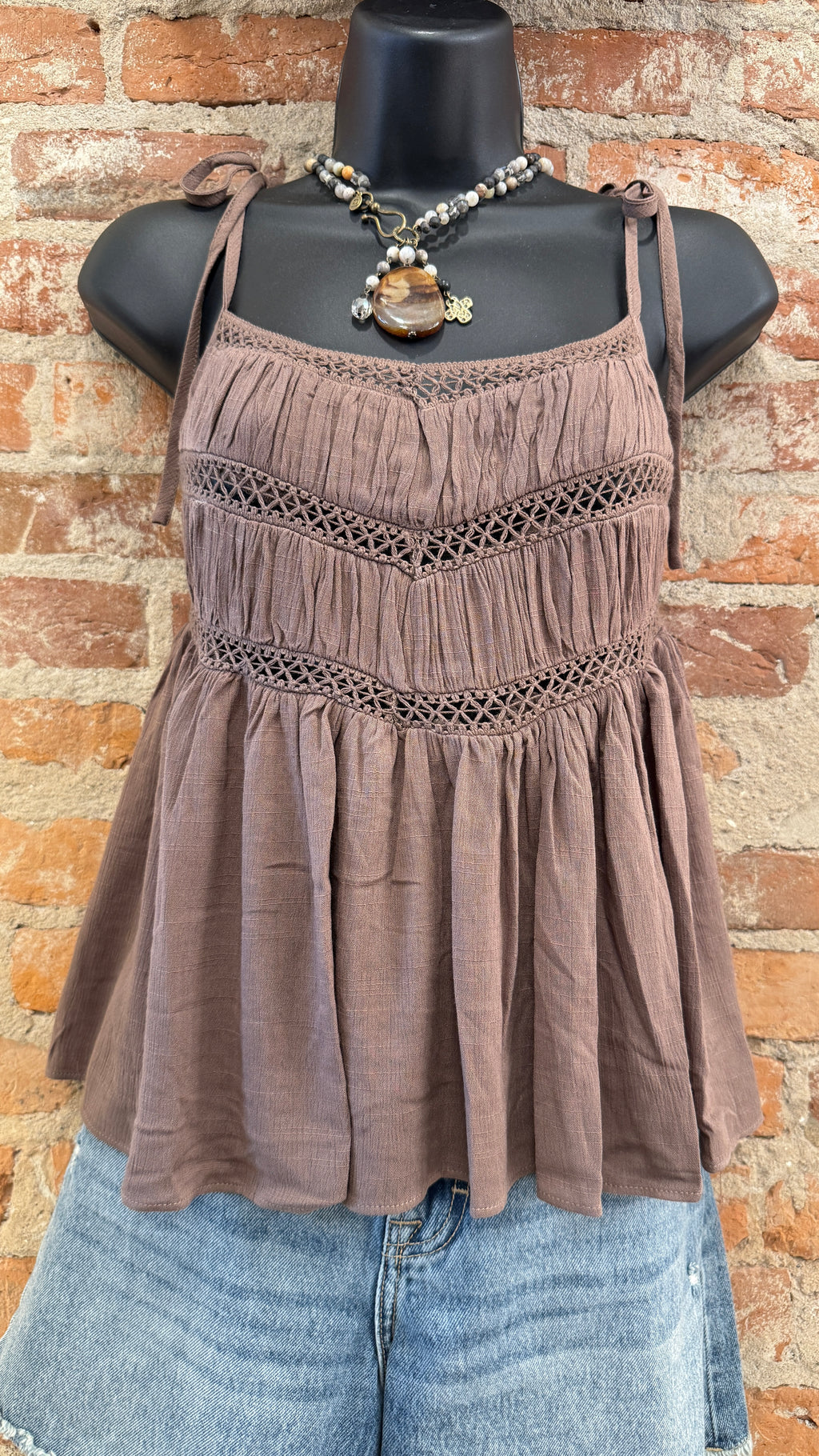 Whispering Waltz-Flowy Cami with Crochet Trim