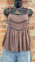 Whispering Waltz-Flowy Cami with Crochet Trim
