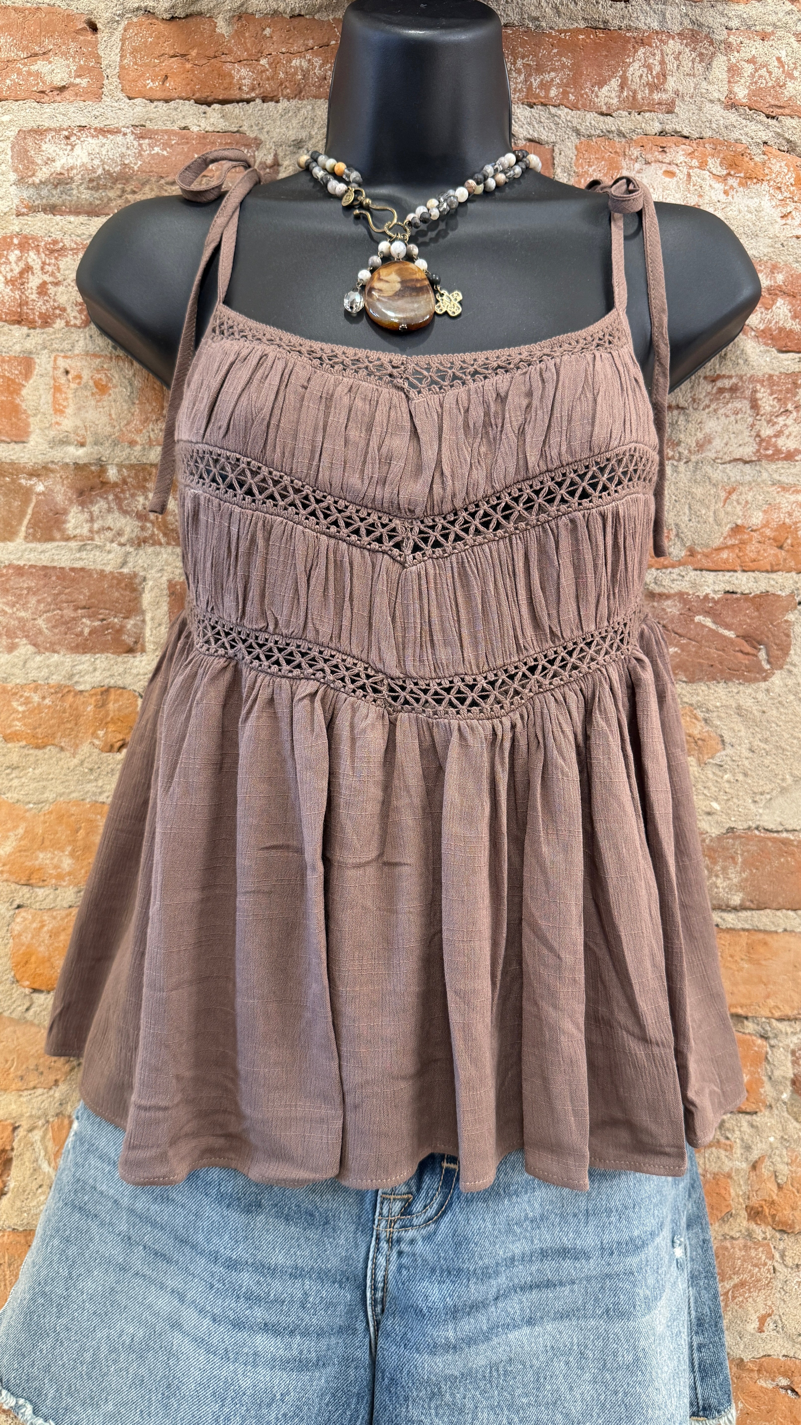 Whispering Waltz-Flowy Cami with Crochet Trim