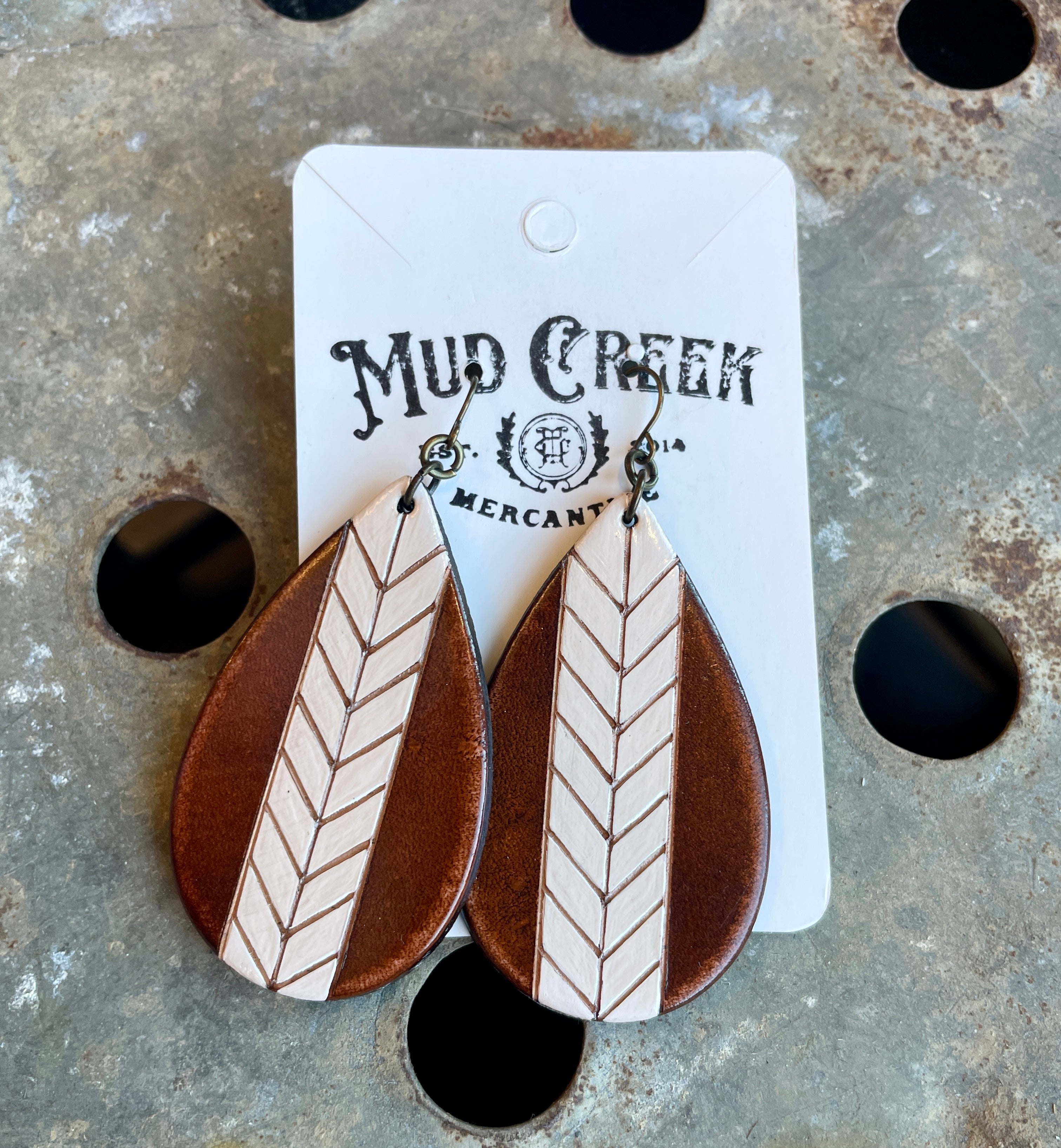 Chevron Feather Handmade Leather Earrings