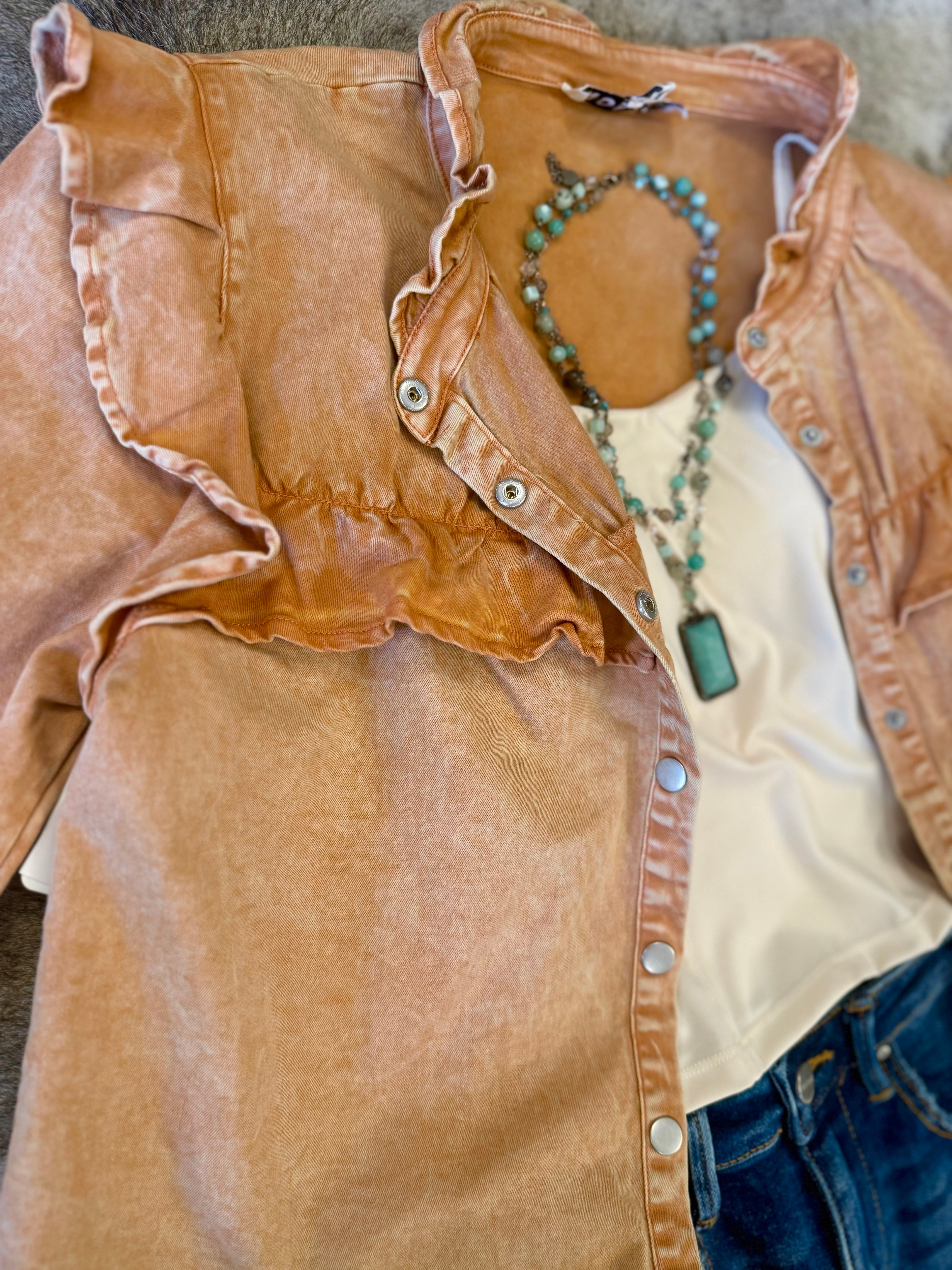 Take Me Home Long Sleeve Vintage Wash Button Up Shirt