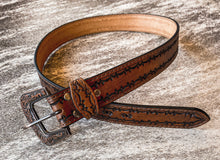 Load image into Gallery viewer, Barbed Hand Tooled Leather Belt
