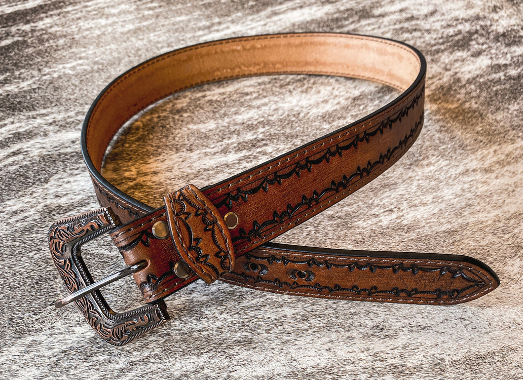 Barbed Hand Tooled Leather Belt