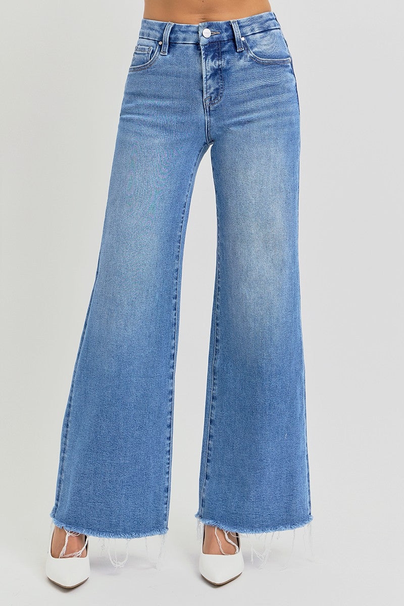 Livin’ on Tulsa Time Tummy Control Mid Rise Wide Jeans by Risen