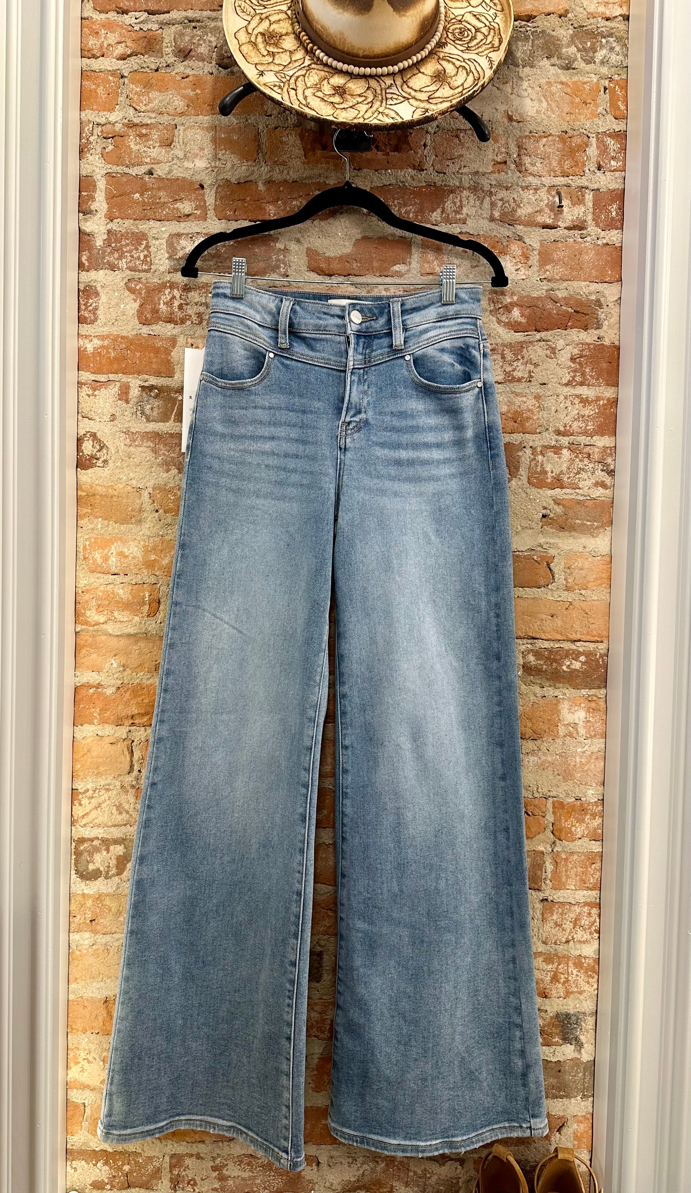 Dodgin’ Mullets High Rise Wide Front Yoke Detailed Jeans by Risen