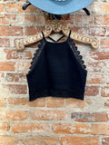 Light Of The Moon Crochet Trim Bralette - Black