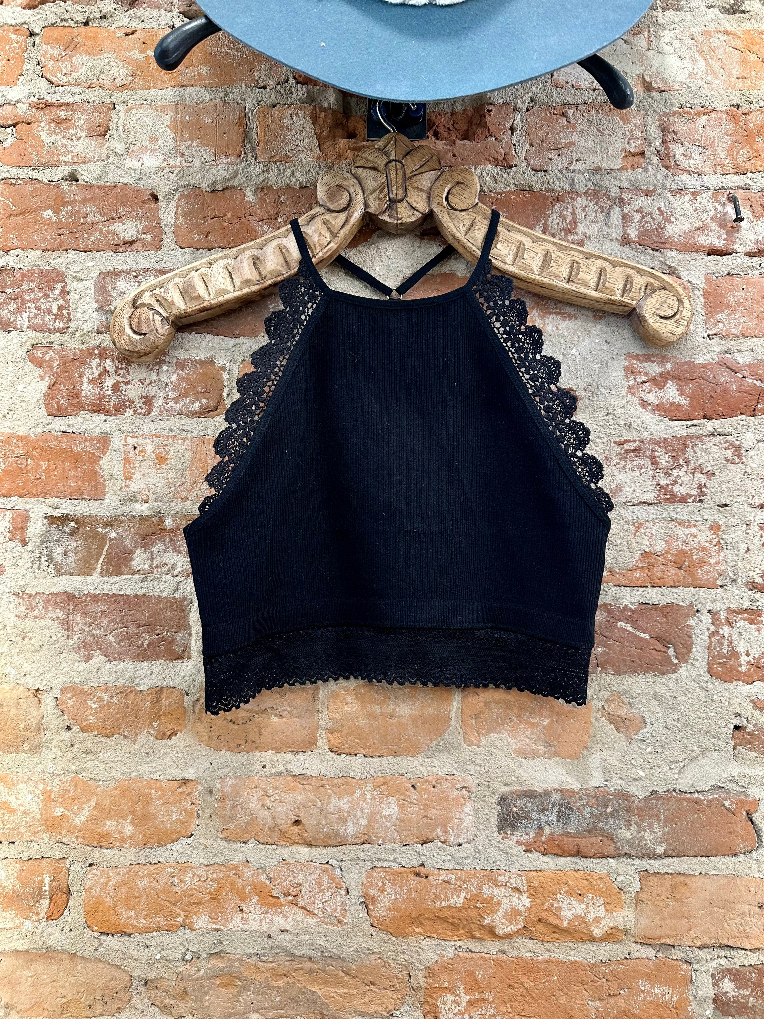 Light Of The Moon Crochet Trim Bralette - Black