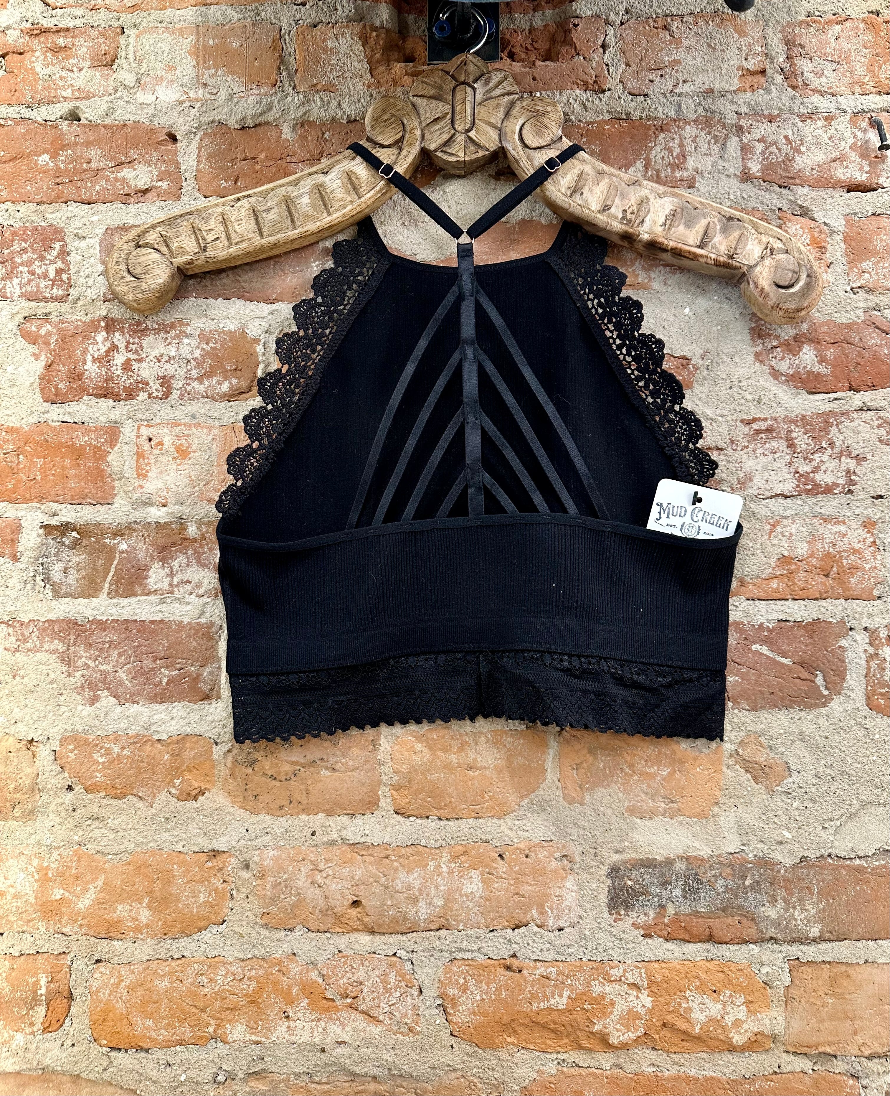 Light Of The Moon Crochet Trim Bralette - Black