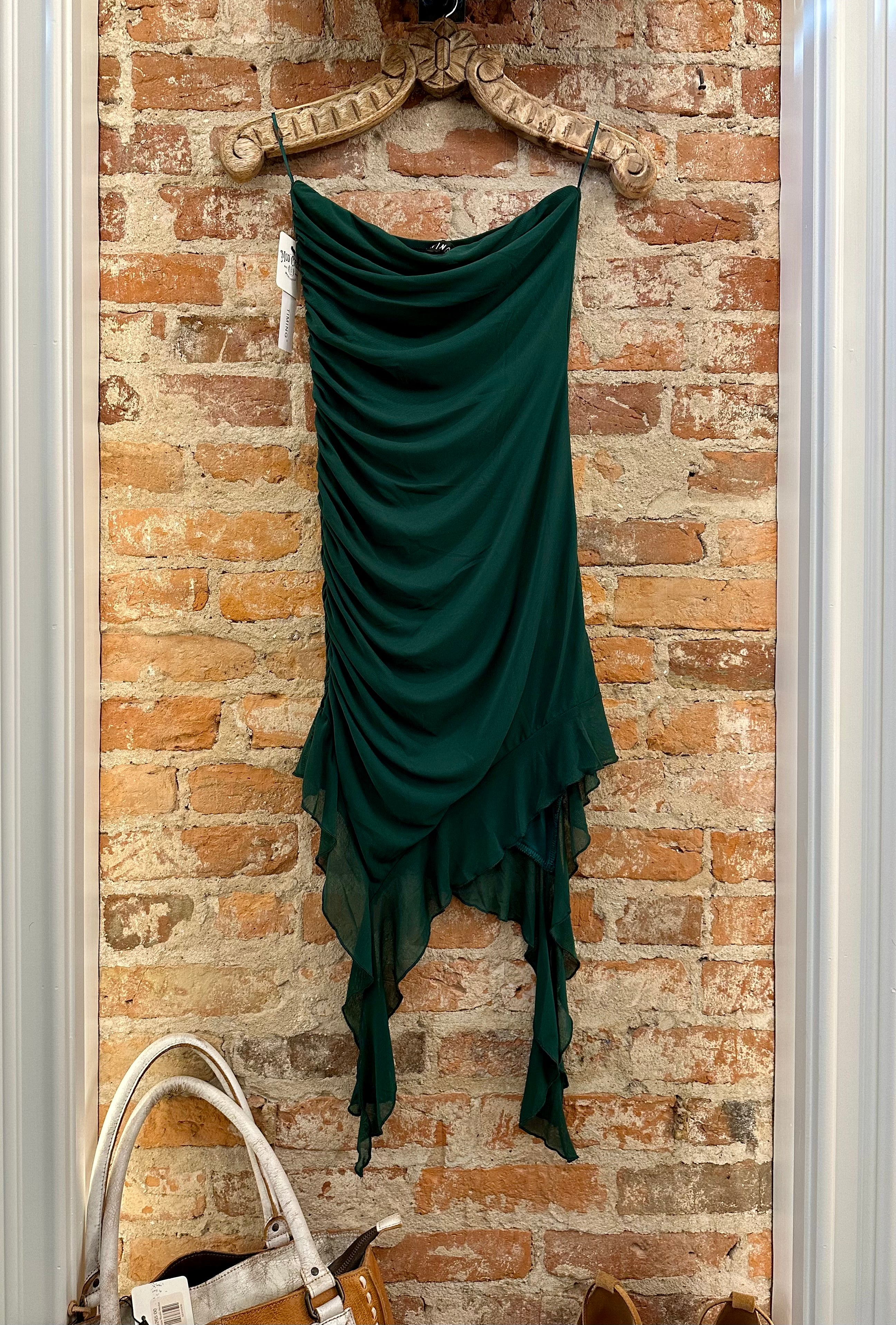 Hunter Green Asymmetrical Western Mesh Dress