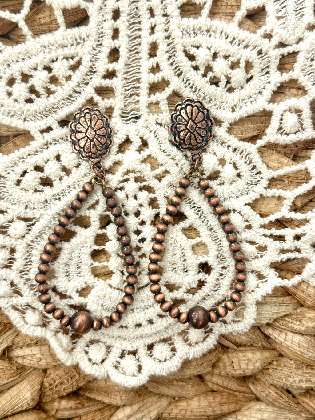 Ain’t Been Here Cooper concho with Navajo pearl bead teardrop Earrings