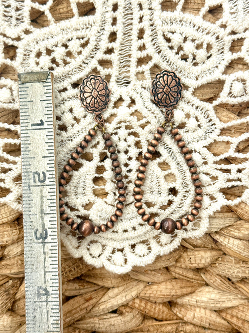 Ain’t Been Here Cooper concho with Navajo pearl bead teardrop Earrings