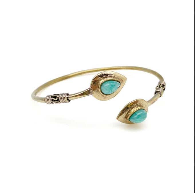 Tanvi Collection Bangle Bracelet - Silver with Amazonite
