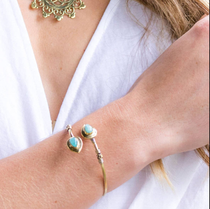 Tanvi Collection Bangle Bracelet - Silver with Amazonite