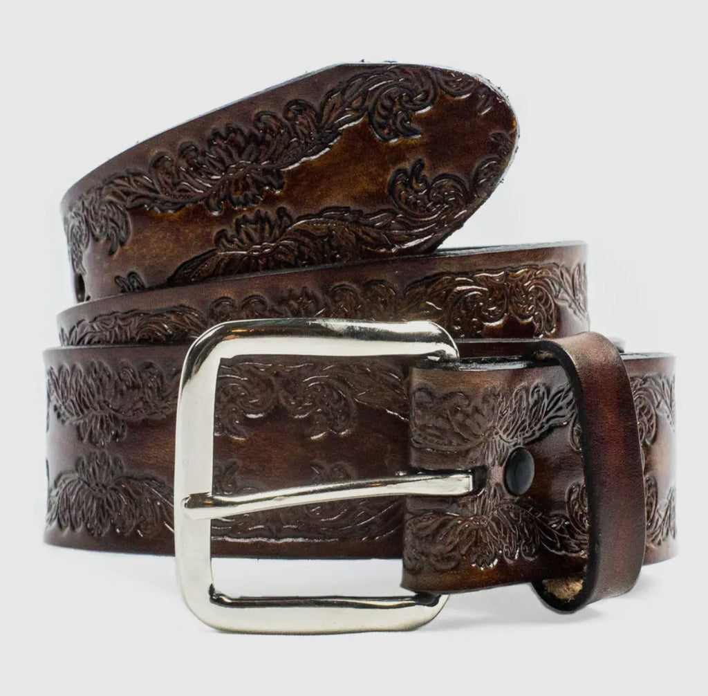 Willow Scroll Custom Cut Full Grain Leather Belt
