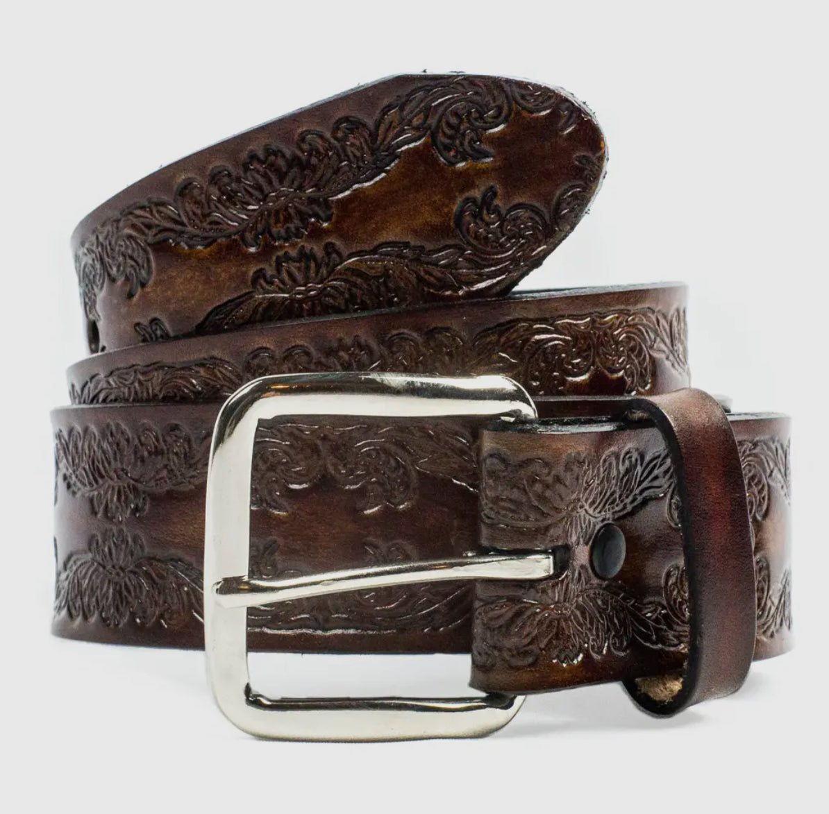 Willow Scroll Custom Cut Full Grain Leather Belt