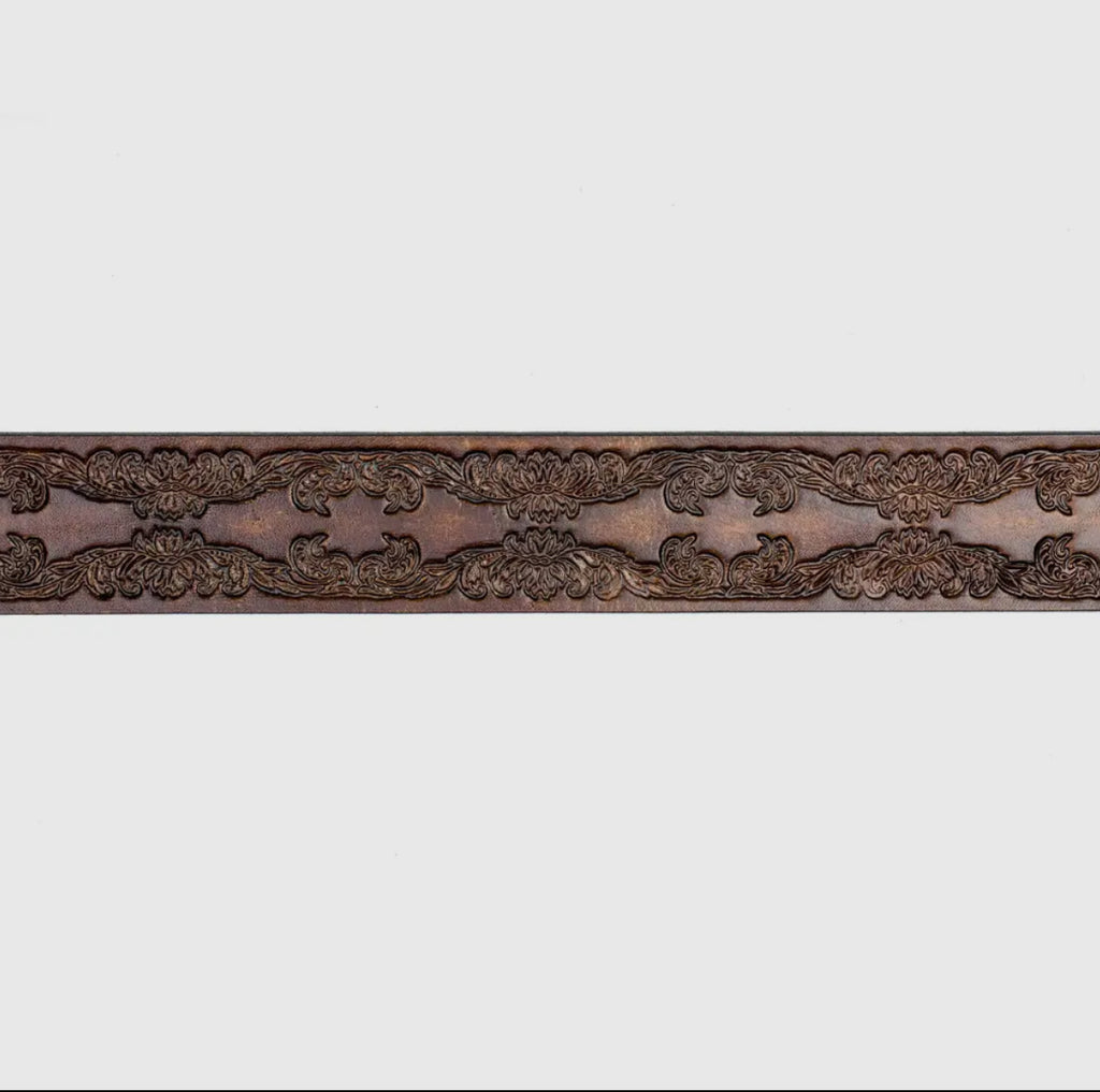 Willow Scroll Custom Cut Full Grain Leather Belt