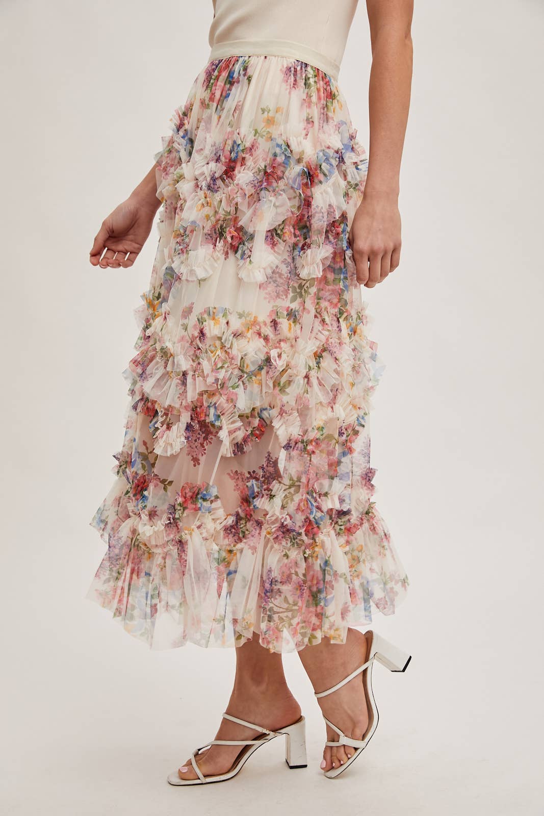 Wildflower Ruffle Midi Skirt