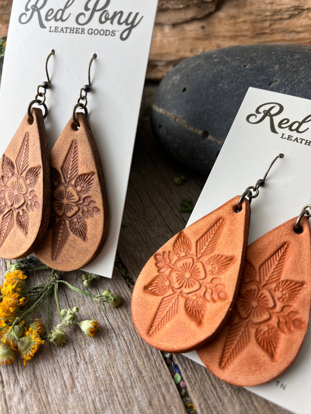 Still the Same Hand Tooled Leather Teardrop Earrings