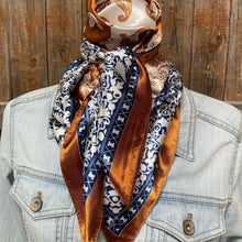 Load image into Gallery viewer, 35X35&quot;  Rust &amp; Navy Paisley Wild Rag/Scarf WR3299
