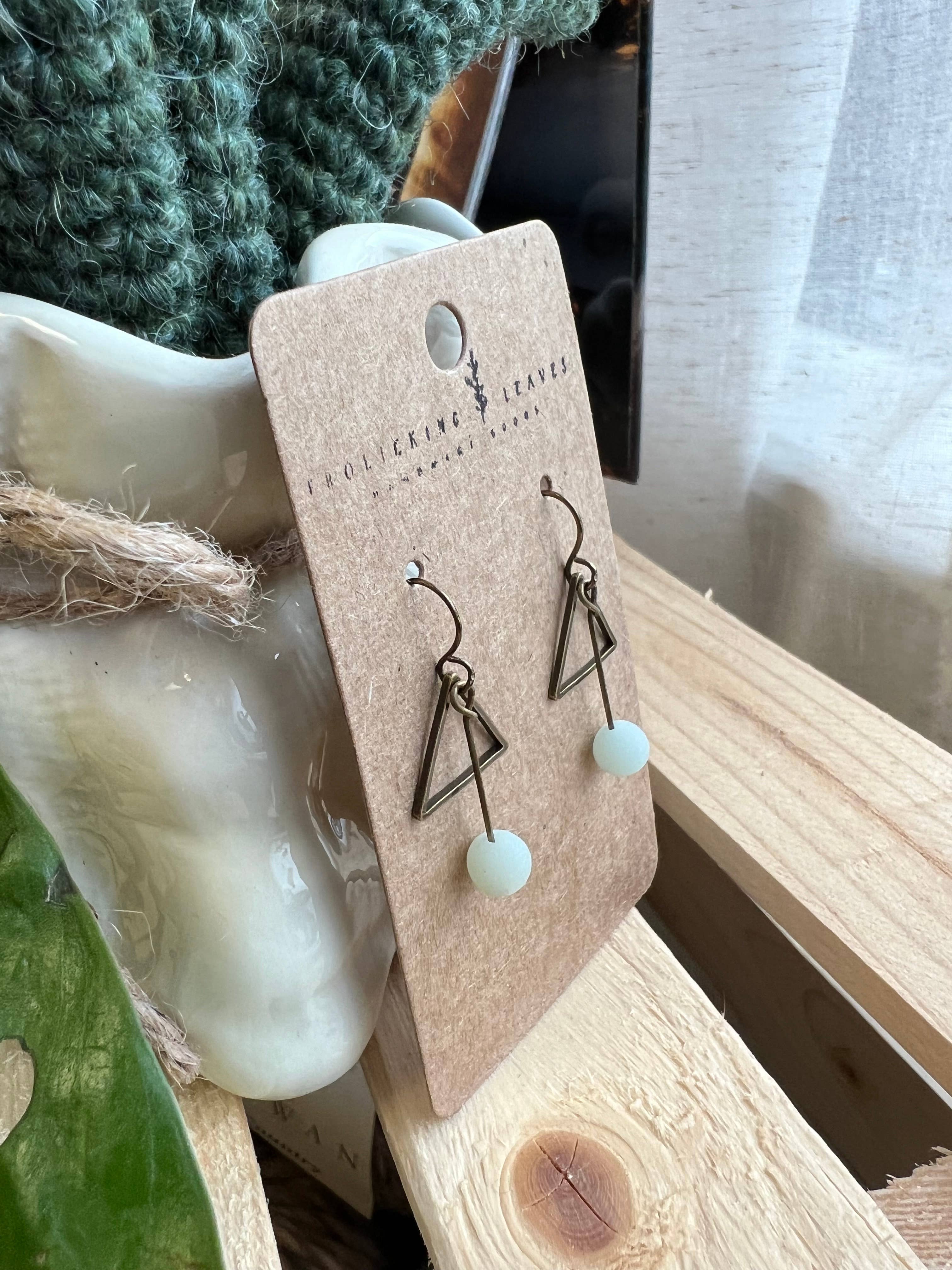 Amazonite Bronze Triangle Earrings