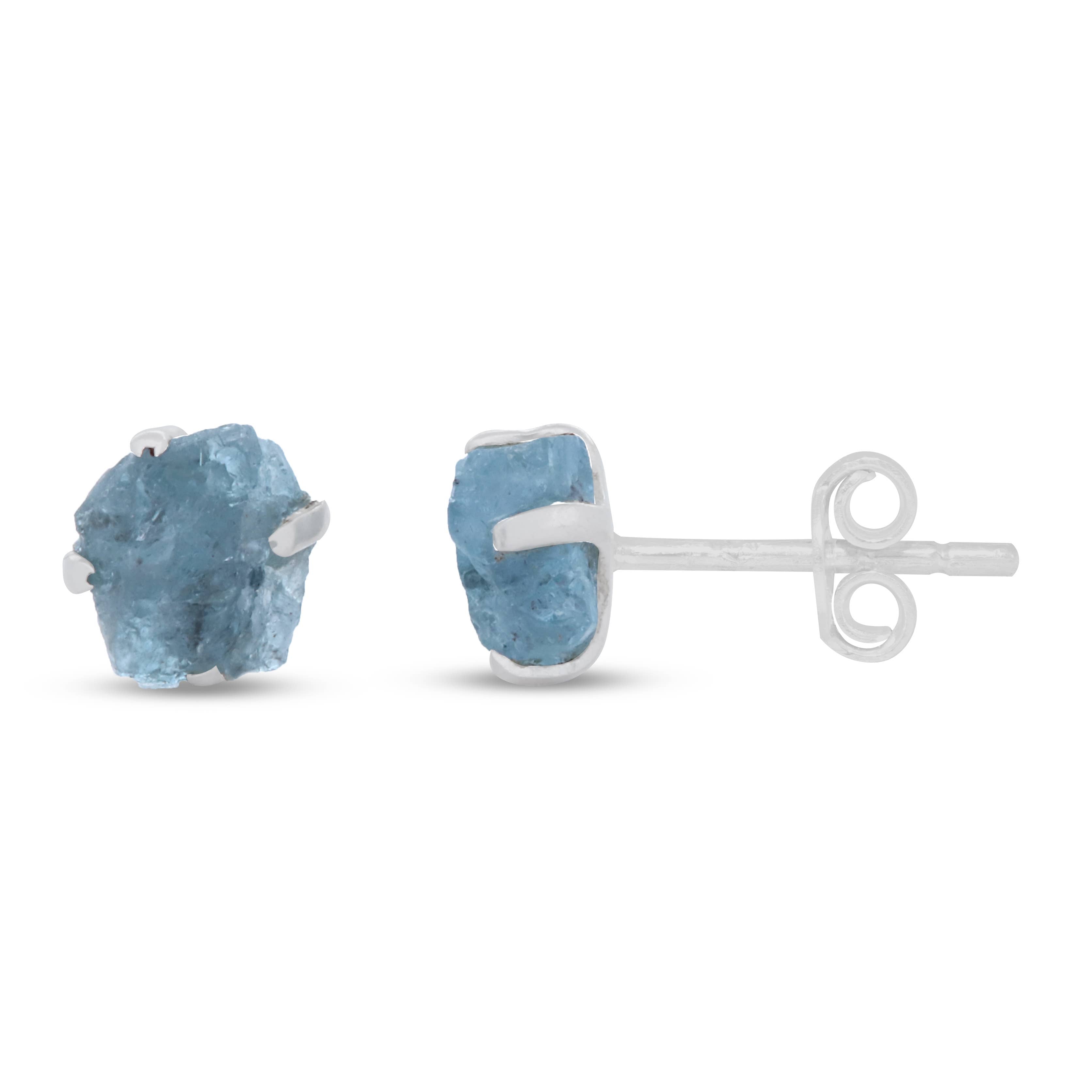 Natural Rough Gemstone Stud Earrings in Sterling Silver