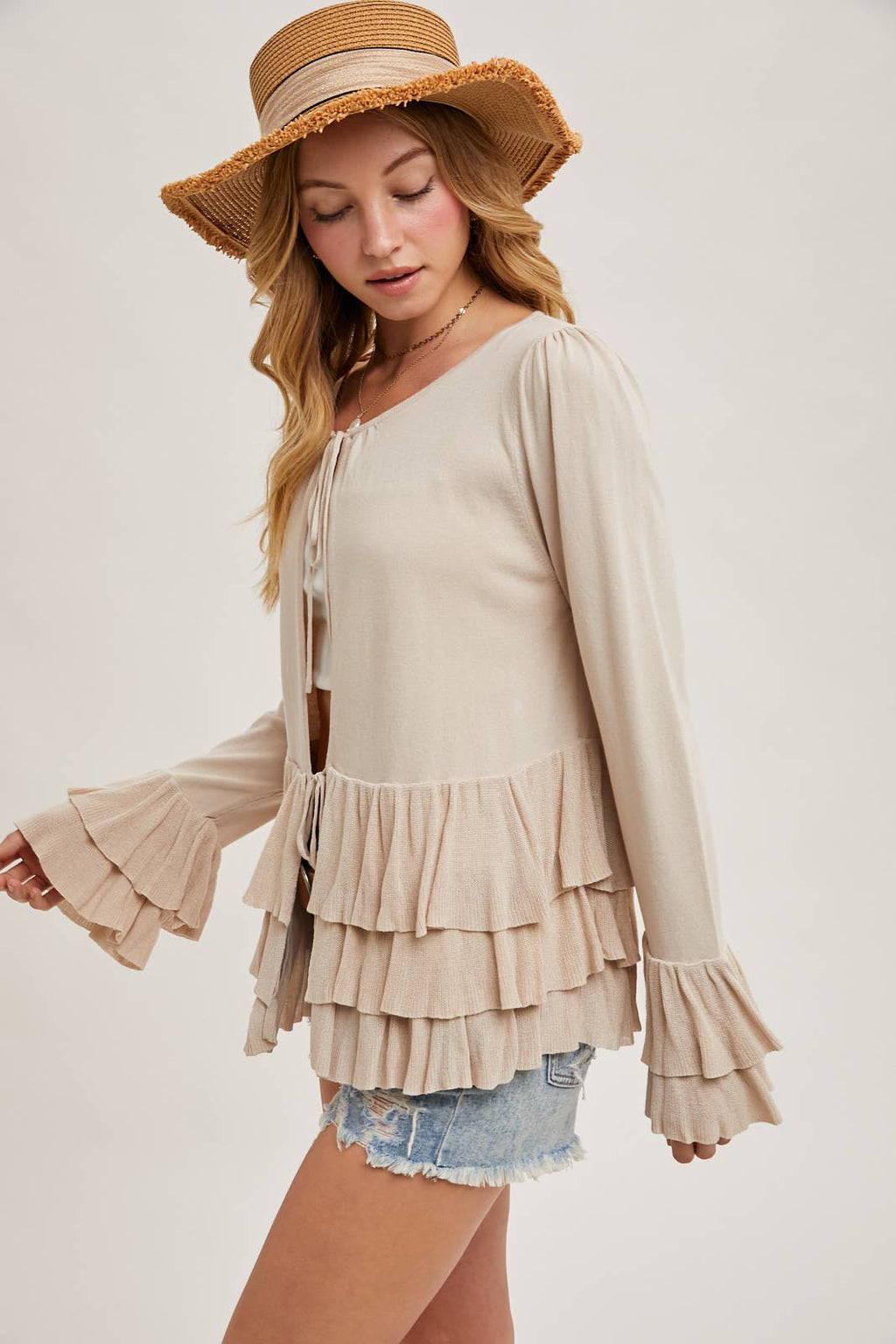 Glory Ruffle Hem Bell Sleeve Sweater
