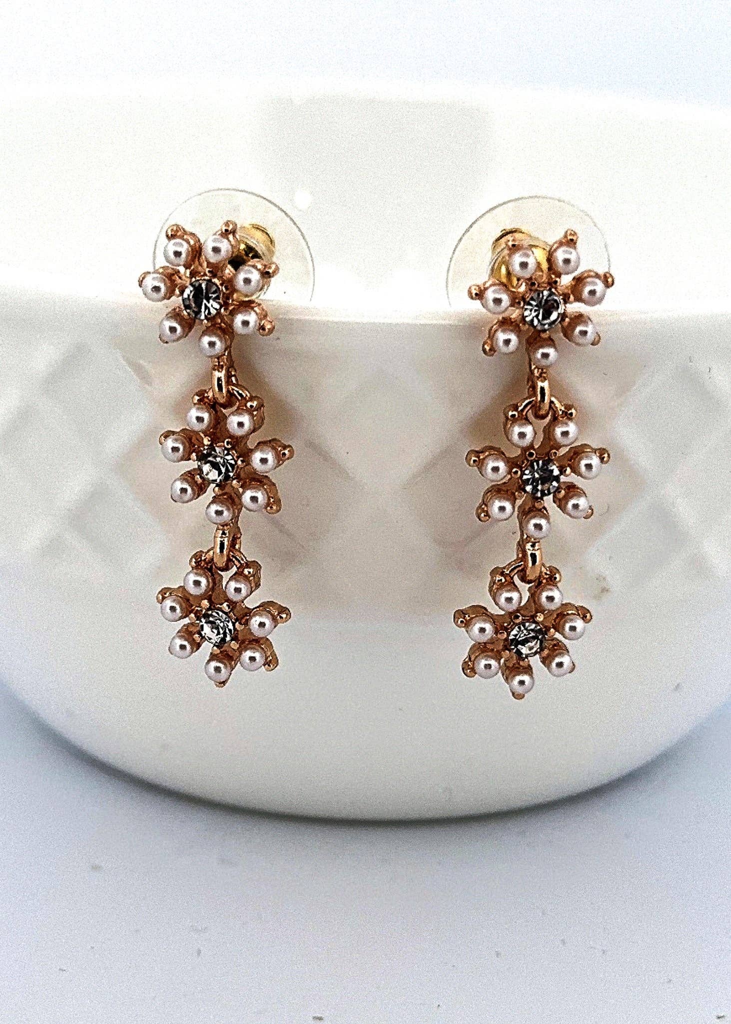 Triple Pearl Snowflake Earring