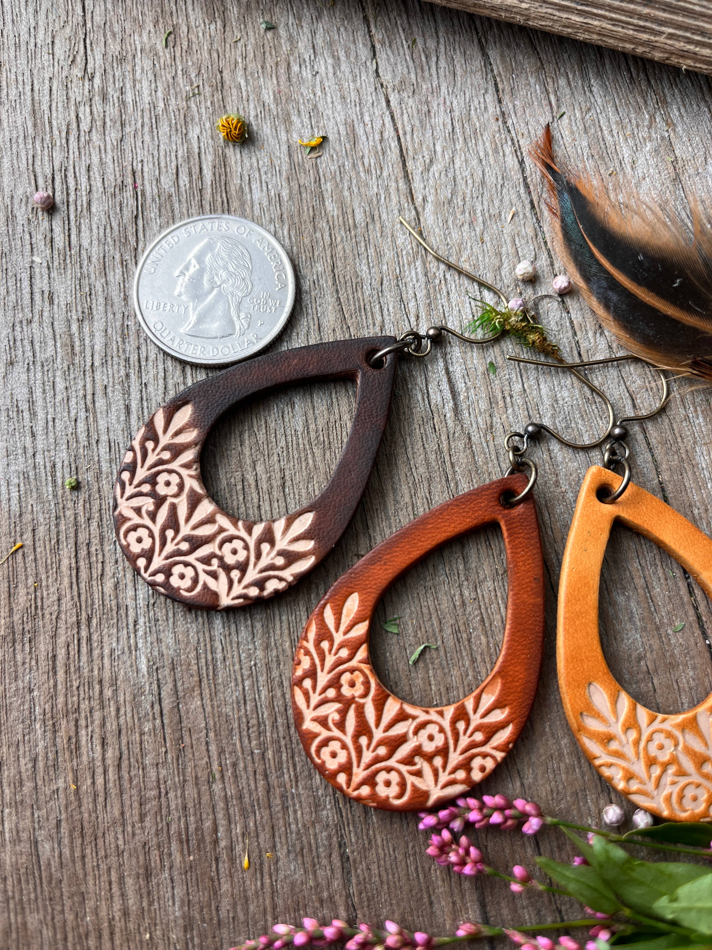 Long Time Gone Hand Tooled Leather Earrings