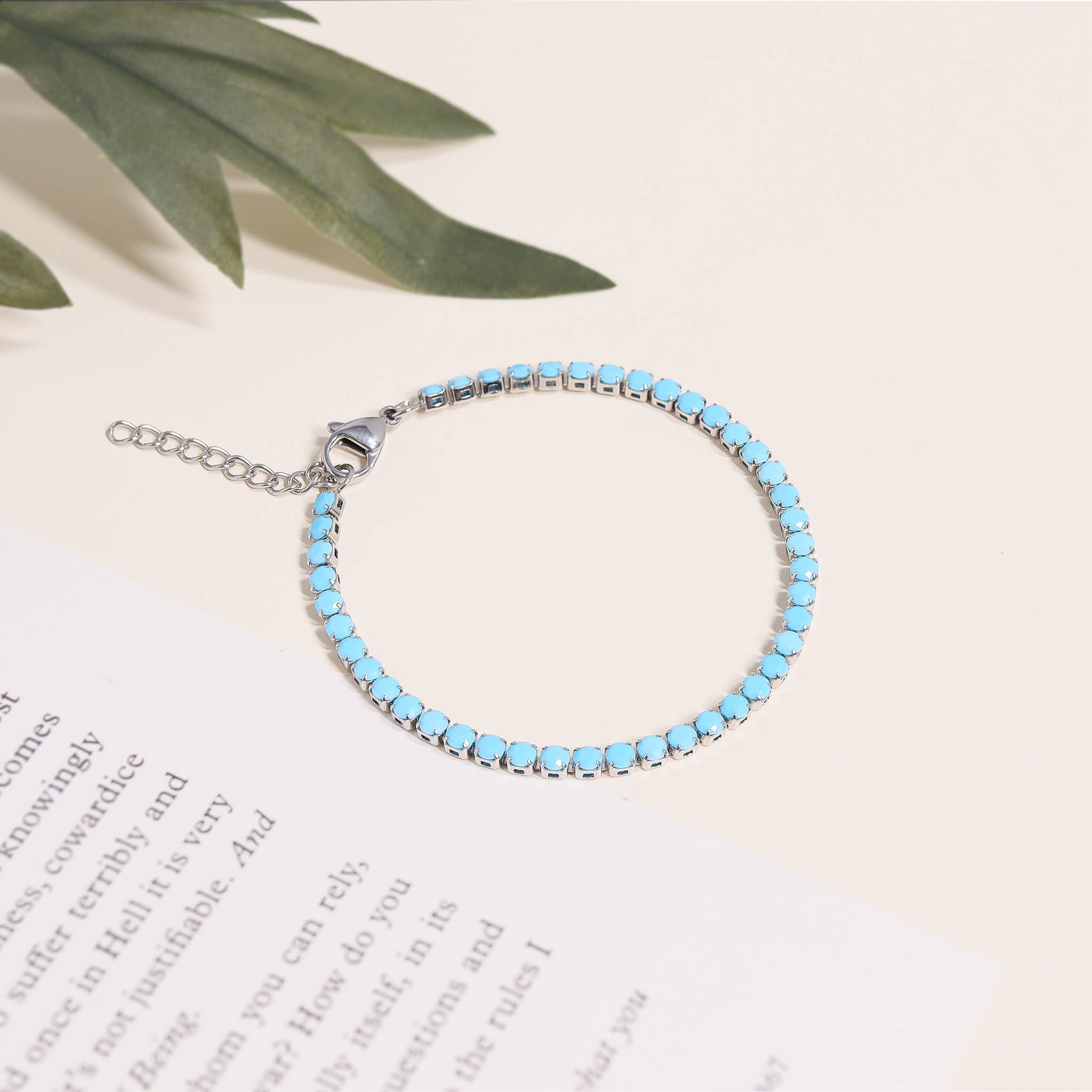 Greater Stainless Steel Turquoise Rhinestone Tennis Chain Bracelet