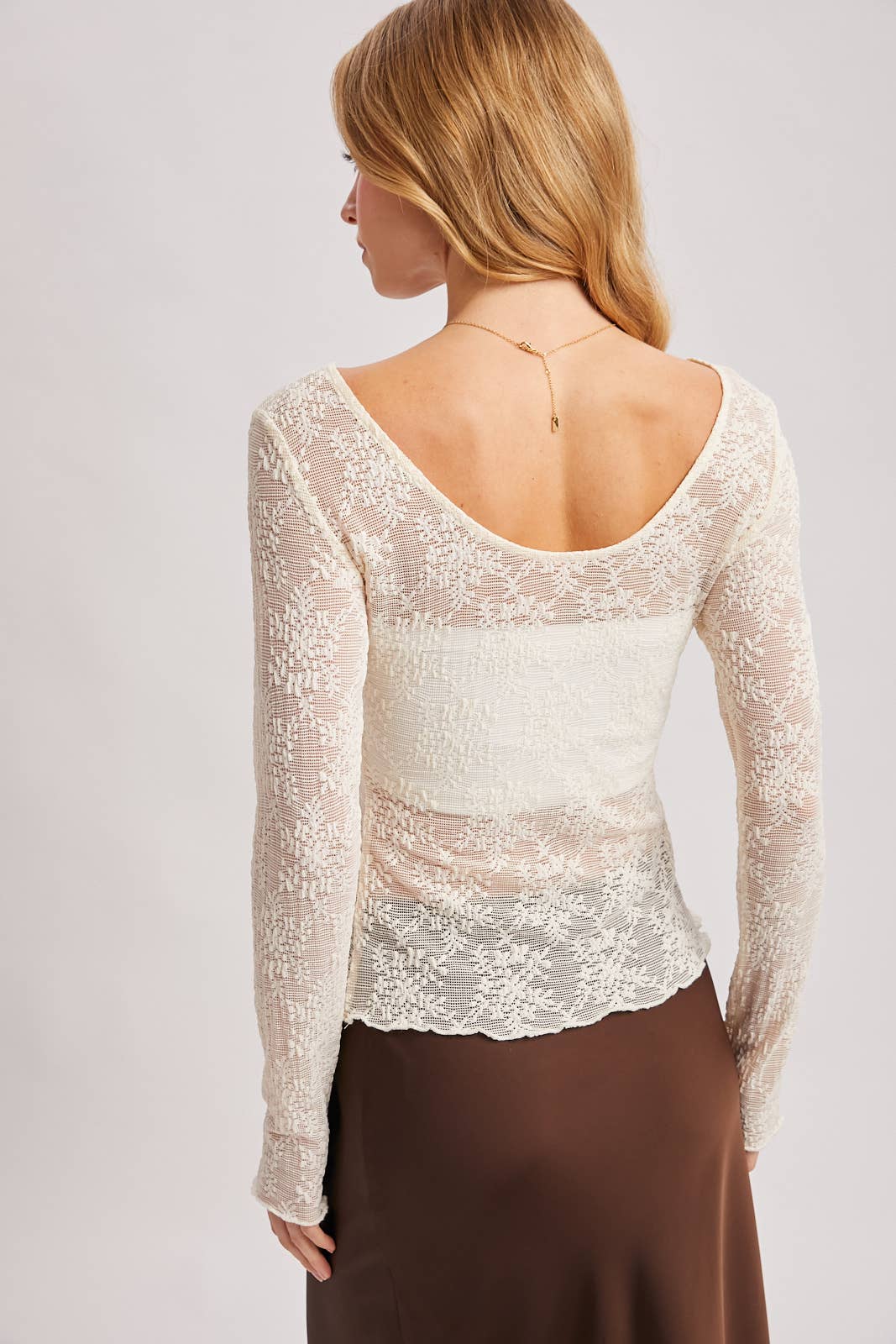 LETTUCE-EDGE SHEER MESH TWO WAY TOP