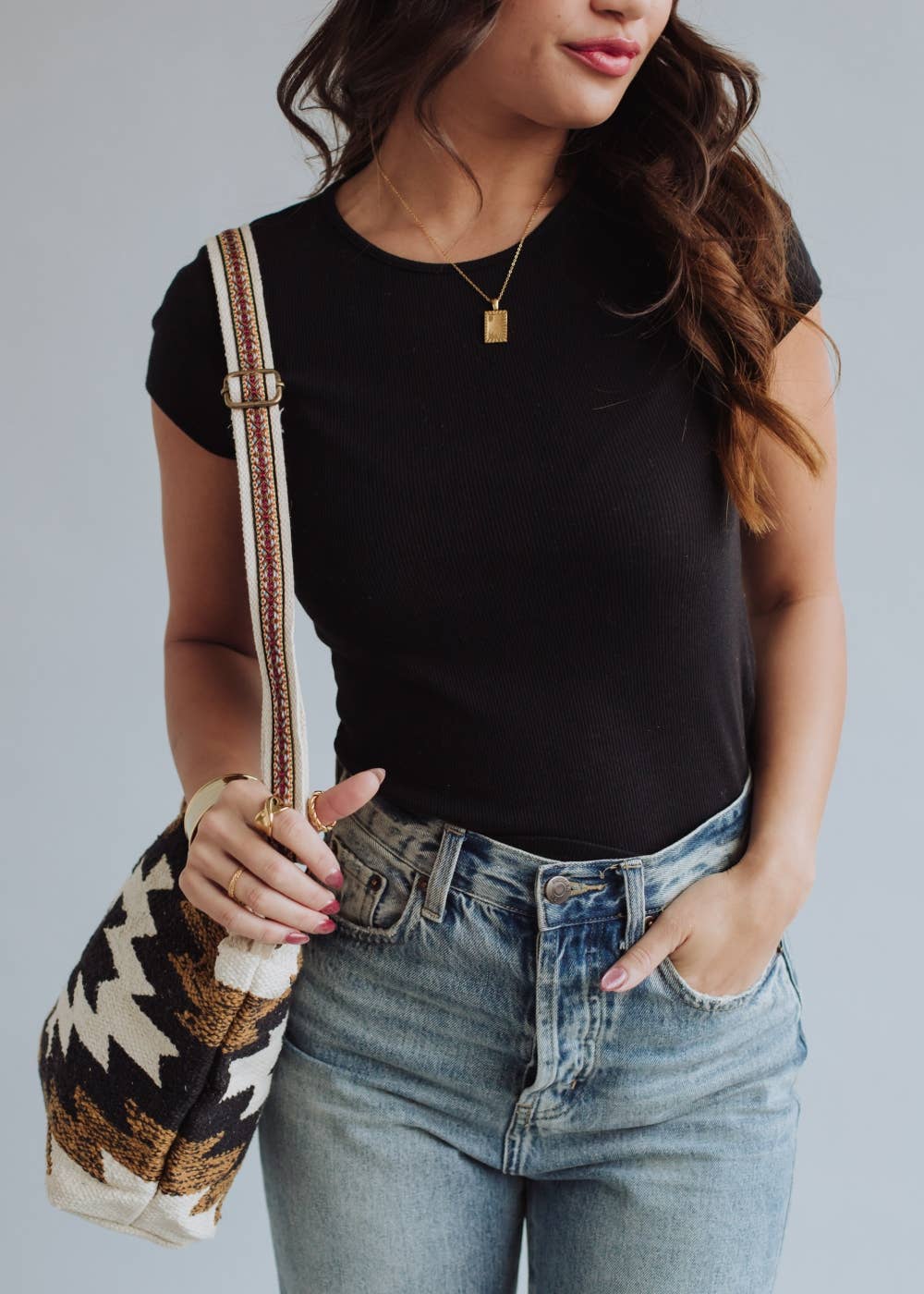 Black, White & Brown Aztec Crossbody