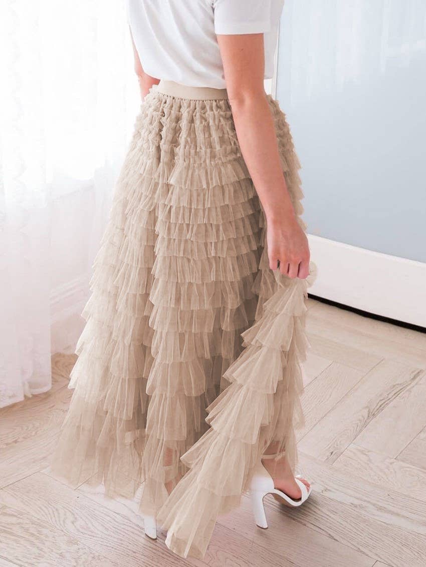 Social Graces Ruffle Tulle Maxi Skirt