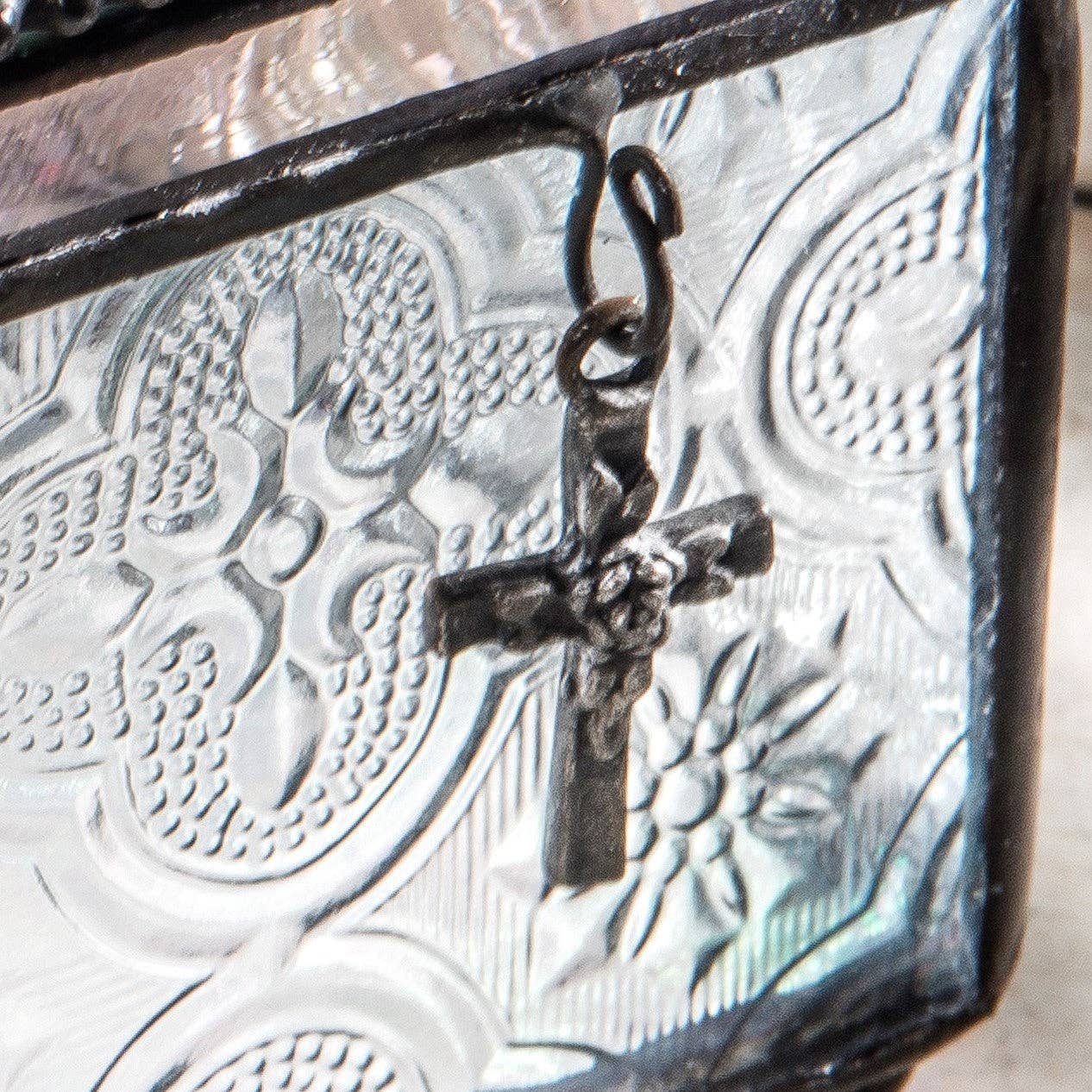 Vintage Glass Box with Cross Charm