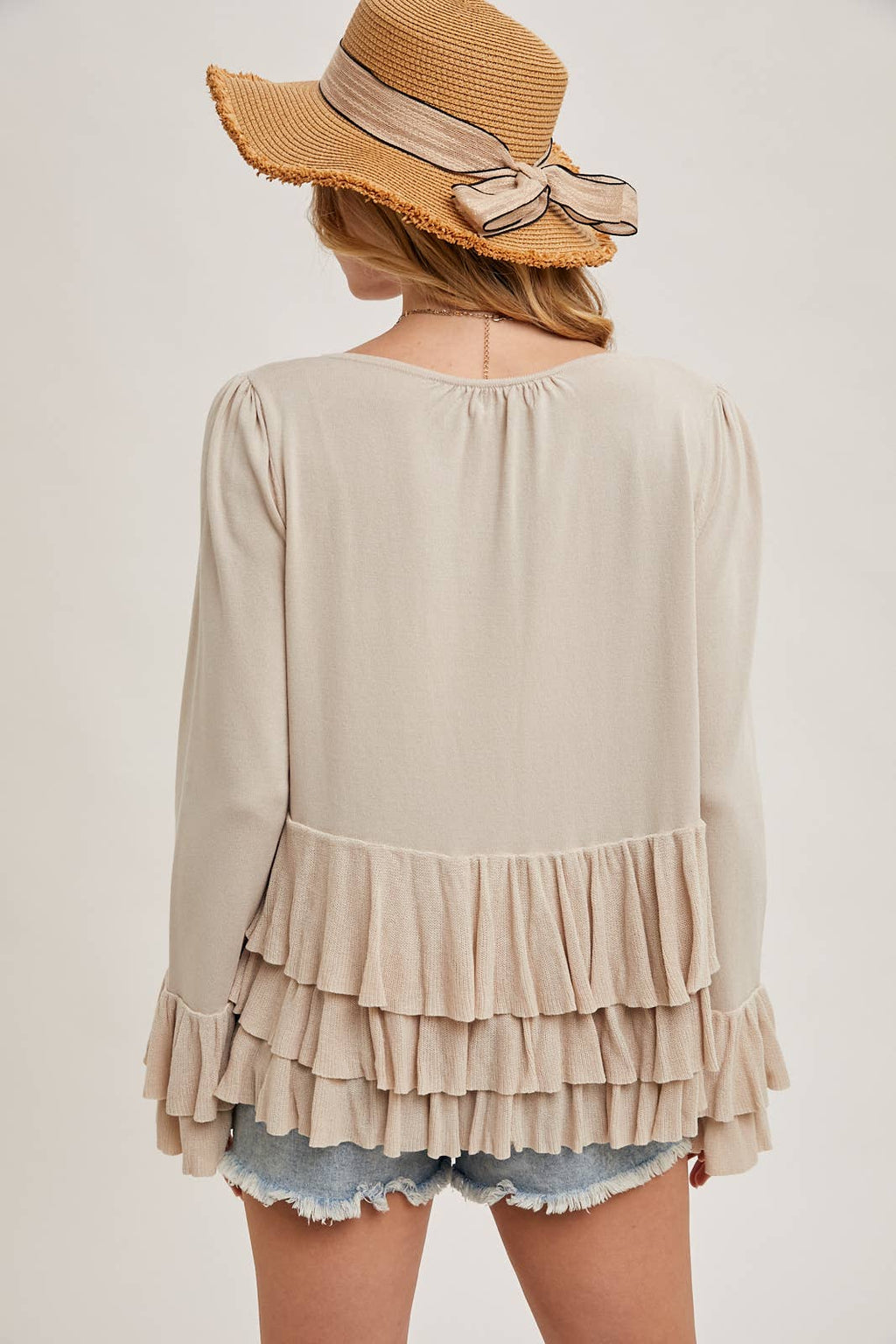 Glory Ruffle Hem Bell Sleeve Sweater