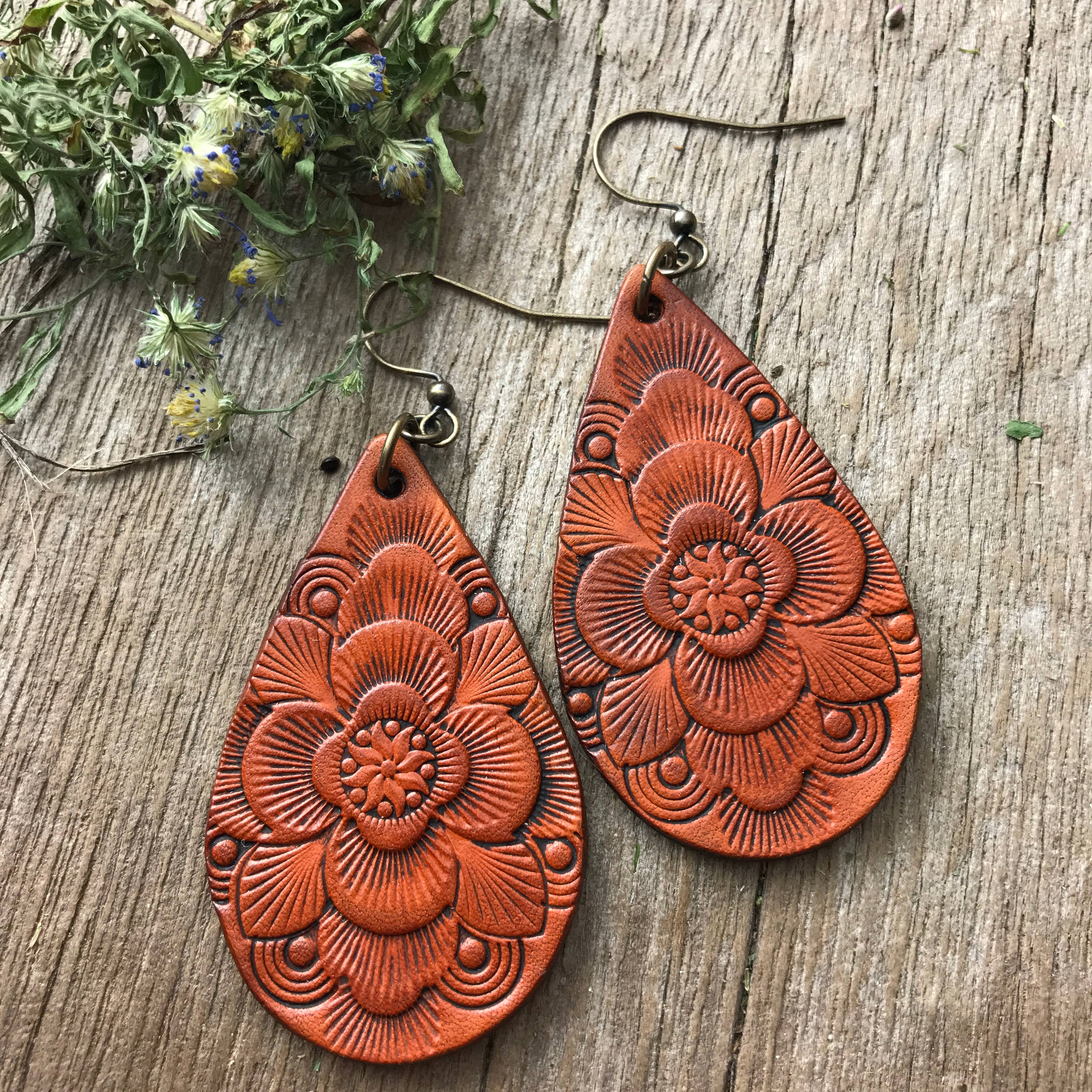 Lord Willing Leather Teardrop Earrings