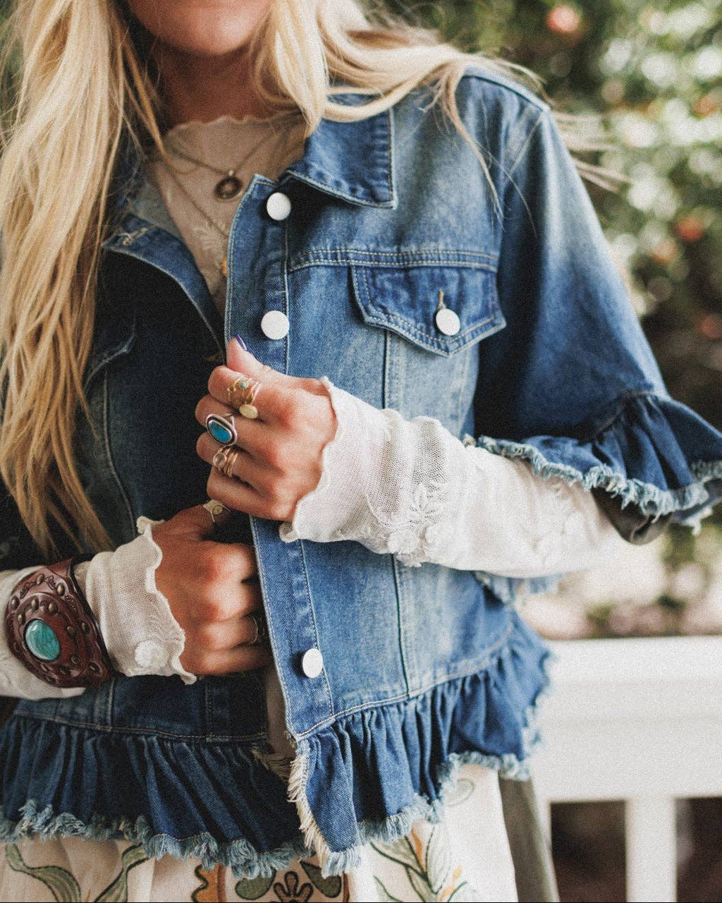 Dearest Darlin’ Ruffle Denim Jacket - Blue